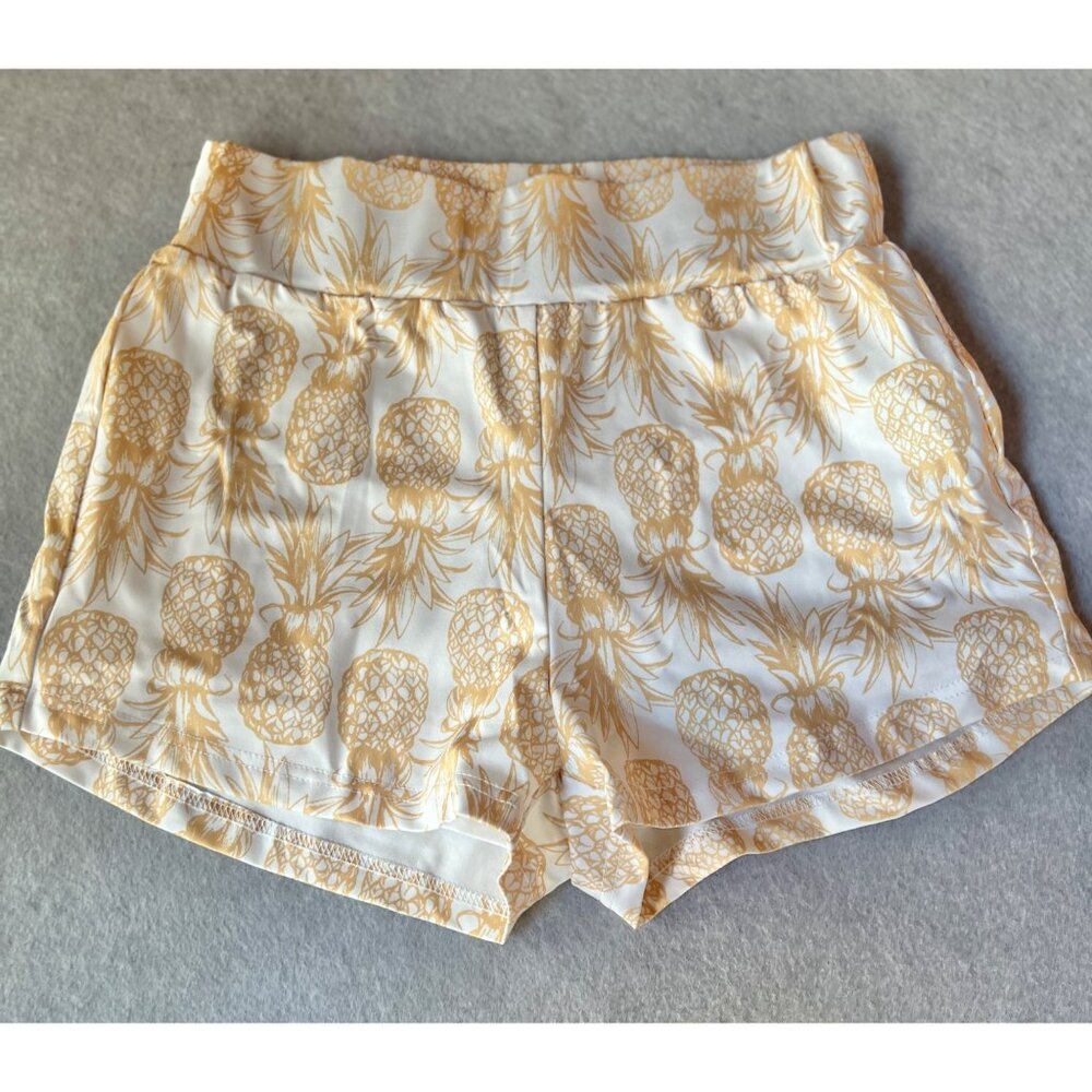 Pineapple Print Womens Joggers Shorts Medium Yellow & White Polyester Spandex
